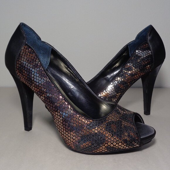 Style & Co. Size 8 M / NAVEAH / Black / Sequin / Satin Heels New Women's Shoes - Picture 1 of 16